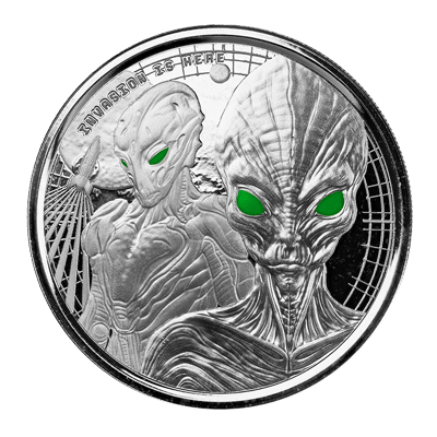 A picture of a 1 oz The Ghana Alien Silver Colour Coin (2023)
